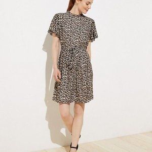 LOFT Plus Leopard Print Tie Waist Dress, Size 16